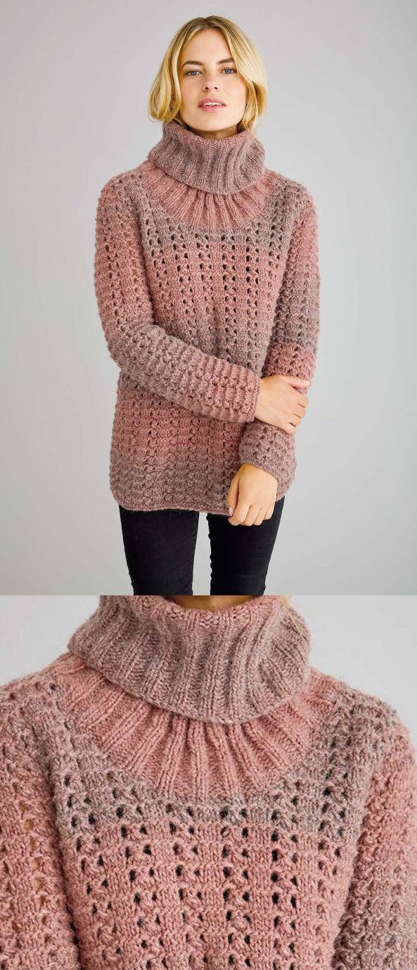 Free Knitting Pattern for a Chunky Textured Sweater with a Rolled Neck