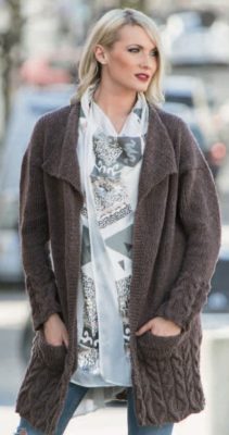 Long Cardigan with Cabled Edges - Knitting Bee