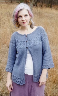 Lorinda Yoke Lace Stitch Cardigan Free Knitting Pattern - Knitting Bee