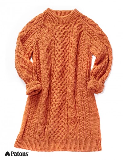 Patons Honeycomb Aran Dress Free Knitting Pattern
