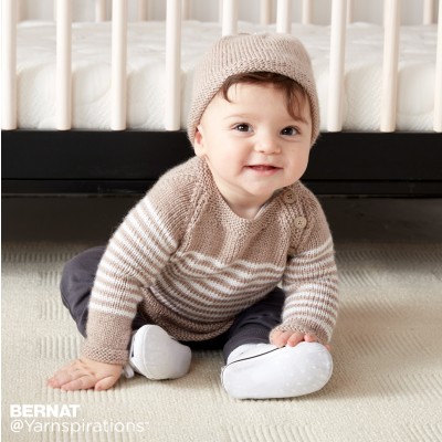 Bernat Wee Stripes Knit Pullover and Hat Free Pattern - Knitting Bee