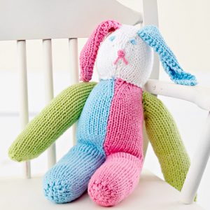 blue and white striped stuffed bunny