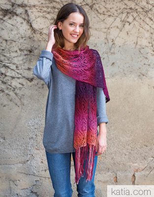 Beautiful Lace Scarf in Rainbow yarn knit pattern - Knitting Bee