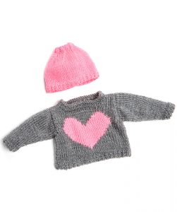 Love My Doll Sweater & Messy Bun Hat Free Knitting Pattern 18 Inch Doll