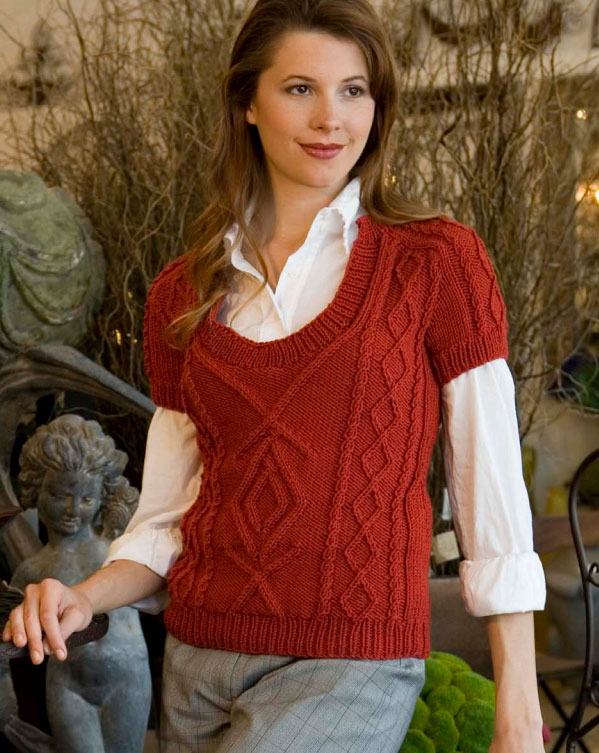 Short Sleeve Cable Vest Free Knitting Pattern