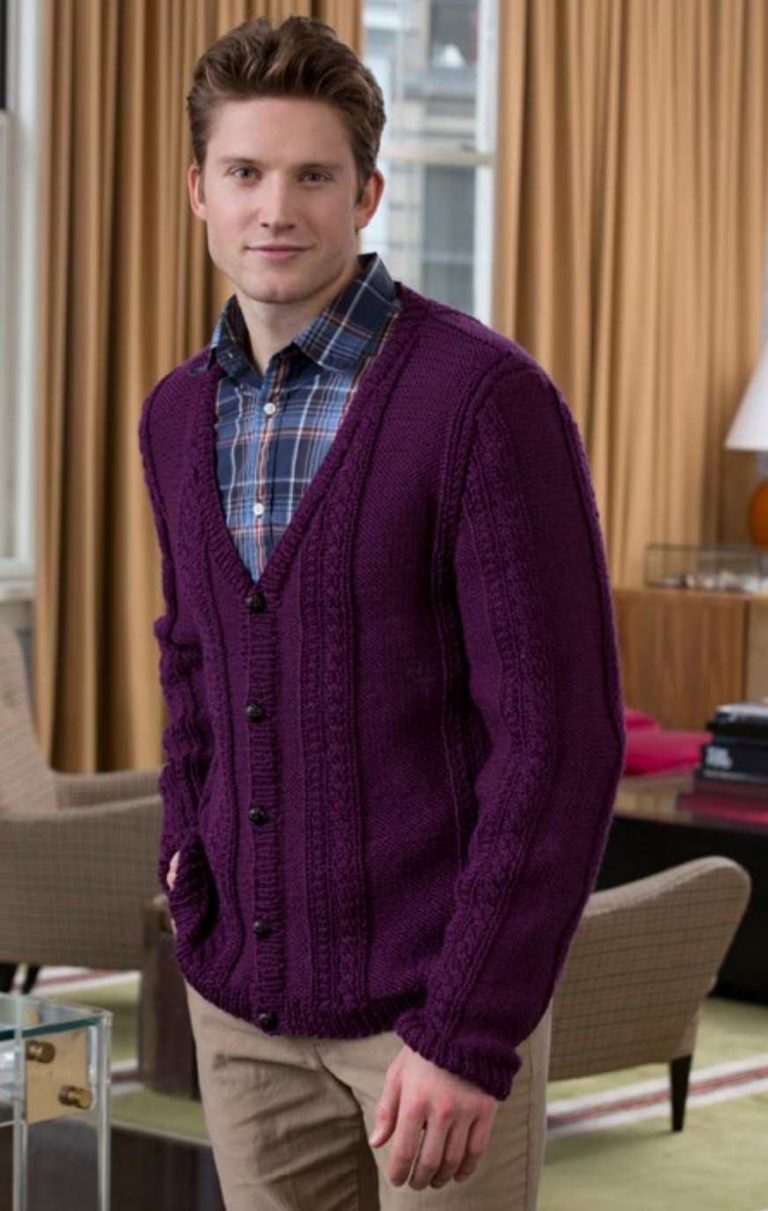 Men's VNeck Cable Cardigan Free Knitting Pattern Knitting Bee