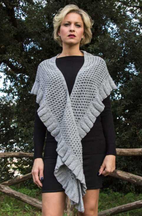 Woolen Lace Shawl with Pleated Edge Free Knitting Pattern Download