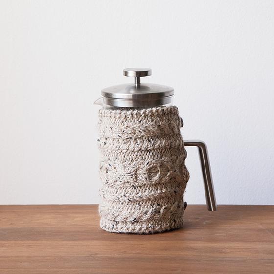 Free Knitting Pattern for Cabled Cozies Plunger Cozy Coffee