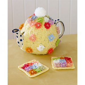 Free Knitting Pattern for a Flower Tea Cosy and Coasters - Knitting Bee