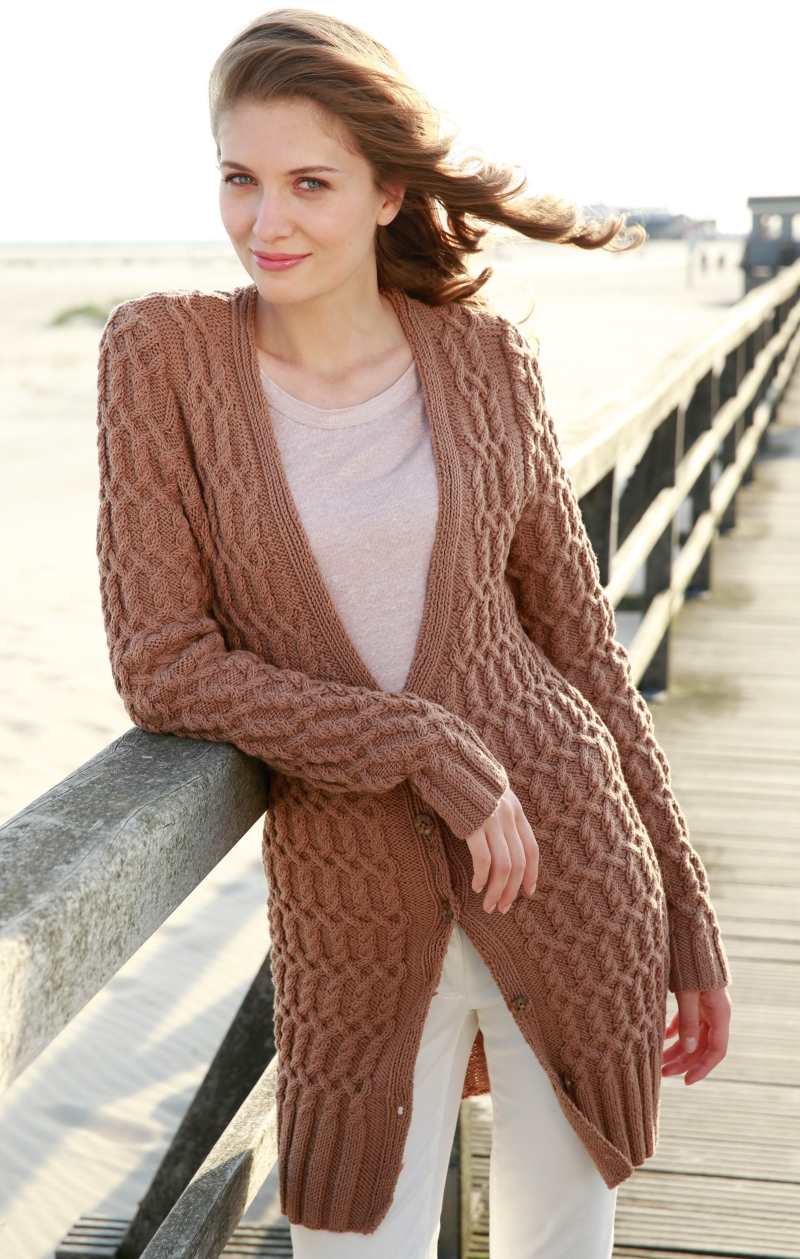 Free Knitting Pattern For A Long All Over Cable Cardigan Knitting Bee