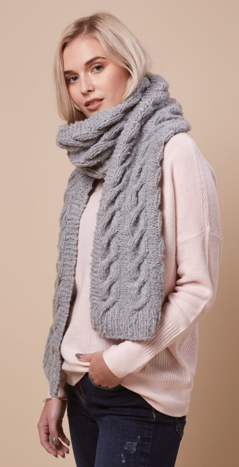 Free Knitting Pattern for a Big Cable and Garter Stitch Edge Scarf