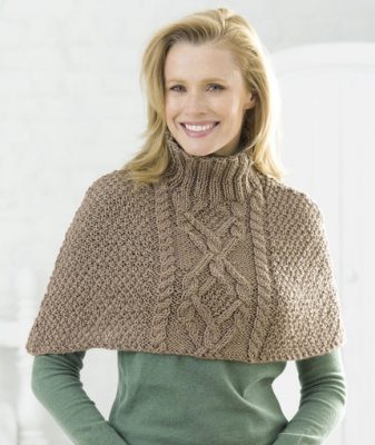 Free Knitting Pattern for a Cabled Poncho with Polo Neck - Knitting Bee