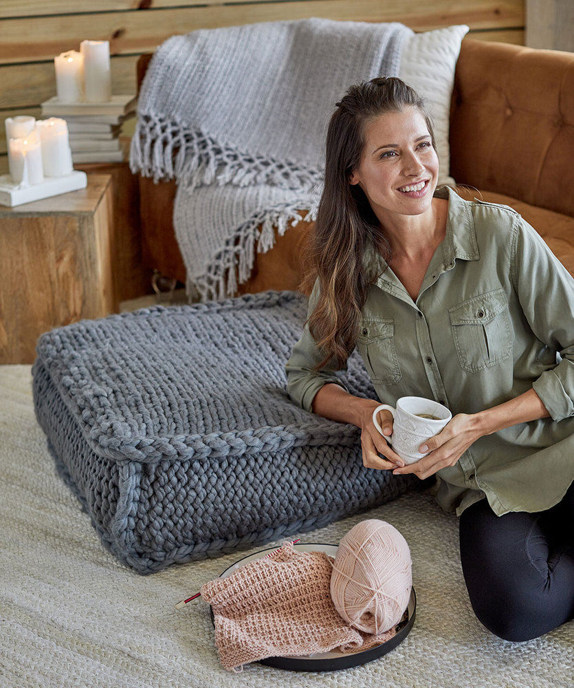 Free Knitting Pattern for an Extra Seating Floor Pillow