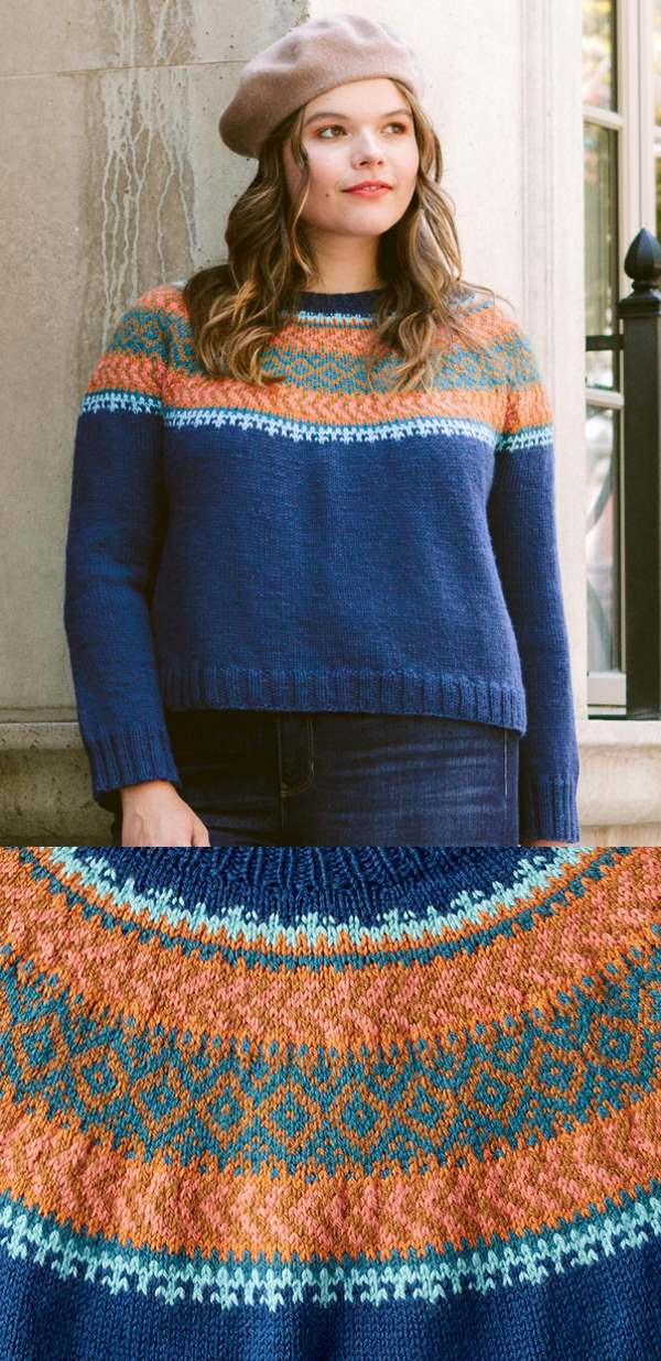 Free Knitting Pattern for a Patons Cumberland Knit Yoke Sweater