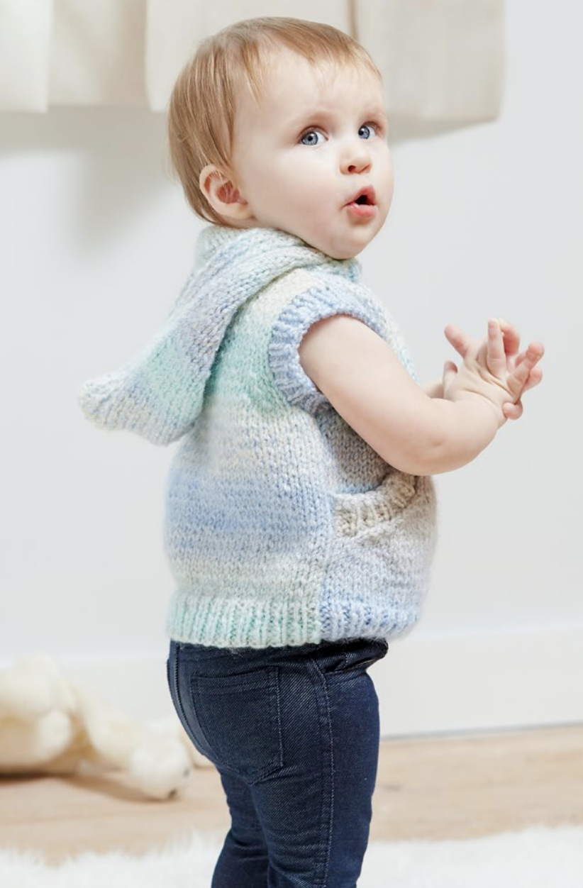 Free Knitting Pattern for a Sleeveless Hoodie for Tots - Knitting Bee