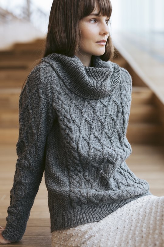 Free Knitting Pattern for a Cowl Neck Cabled Sweater - Knitting Bee