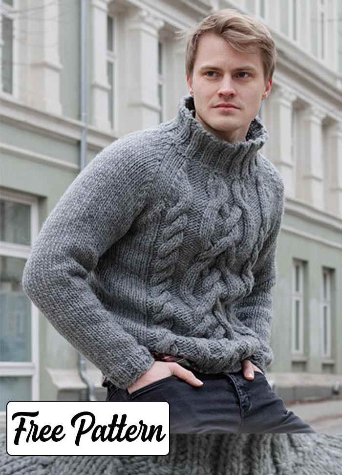 Men Cable Sweater Knitting Pattern