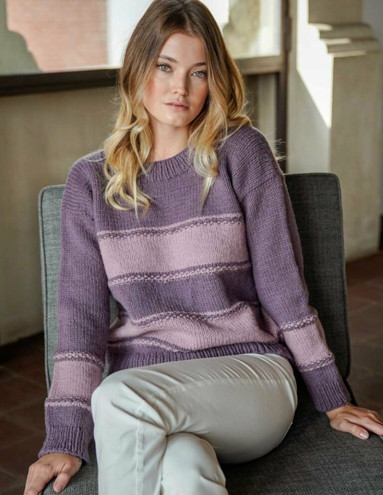 Free Knitting Pattern for a Ladies Easy Stripe Sweater - Knitting Bee