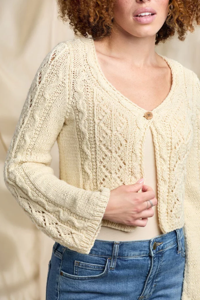 Free Knitting Pattern for a Cropped Lace Cardigan