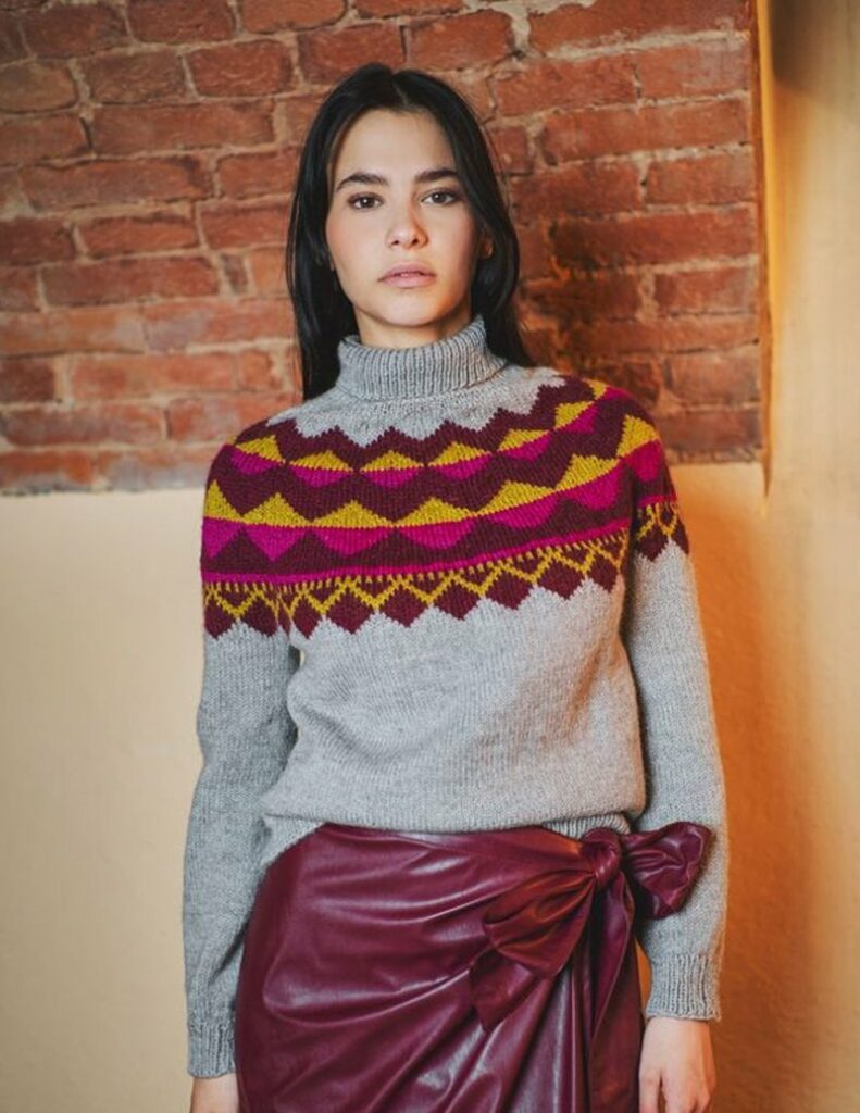 Jacquard Yoke Sweater Free Knitting Pattern