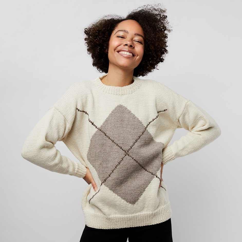 Free Knitting Pattern for an Organic Wool Argyle Jumper